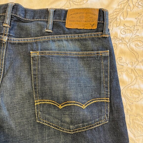 Men's American Eagle Flex Relaxed Straight Dark Wash Denim Jeans 38 x 32 - Picture 4 of 14